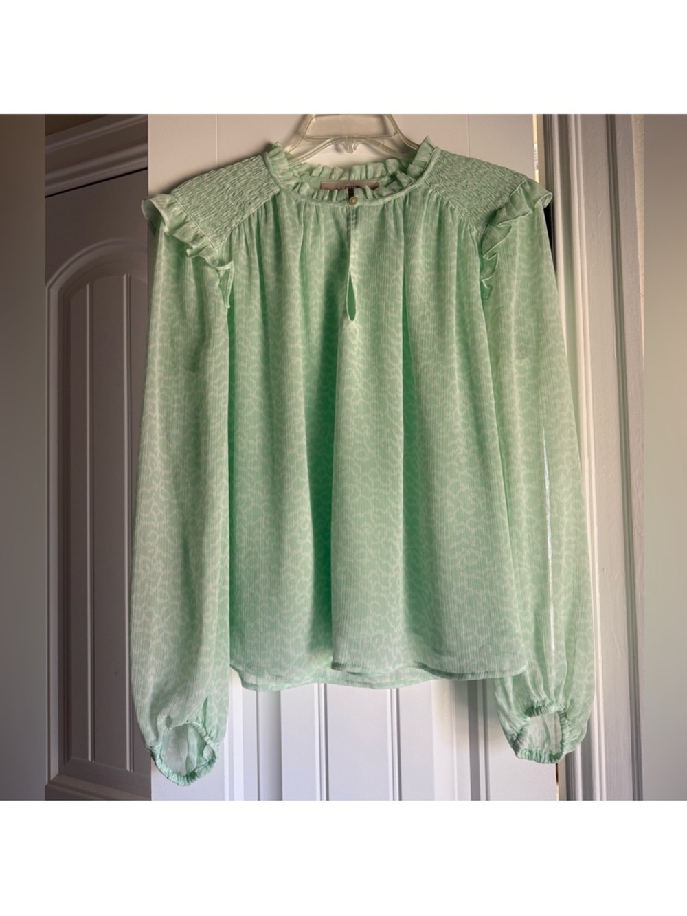 LOFT Mint Green Chiffon Long Sleeve Blouse - Womens Size XS EUC